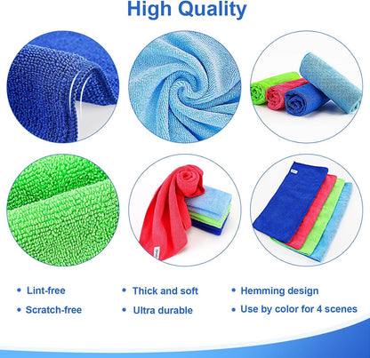 Microfiber Cleaning Cloth, 12Pcs, 12" x 12", High Density, 4 Colors
