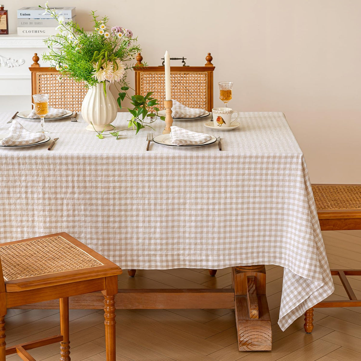 Linen World Linen Tablecloth,100% French Linen Natural Tablecloth 132" x 90" Inch,Washable Rectangular Tablecloth for Dining,Outdoor,Weddings and Restaurants,Decorative Thanksgiving Christmas