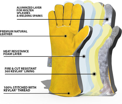 SpecxArmor® Graywolf® Aluminized Heat Resistant Welding Glove/Large/1472°F│Fire Gloves│Kevlar Gloves│High Heat│Foundry glove│