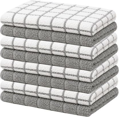 Bumble Dish Cloths (8-Pack), 100% Cotton Kitchen Towels, 12"x12" - Gray