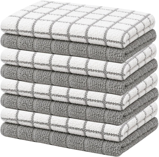 Bumble Dish Cloths (8-Pack), 100% Cotton Kitchen Towels, 12"x12" - Gray