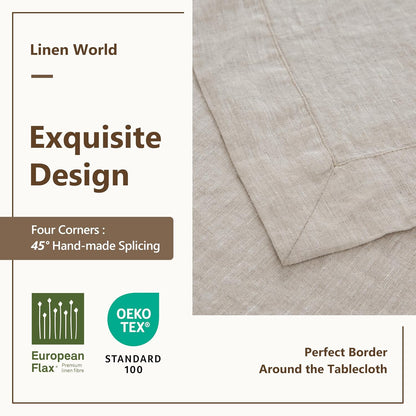 Linen World Linen Tablecloth,100% French Linen Natural Tablecloth 132" x 90" Inch,Washable Rectangular Tablecloth for Dining,Outdoor,Weddings and Restaurants,Decorative Thanksgiving Christmas