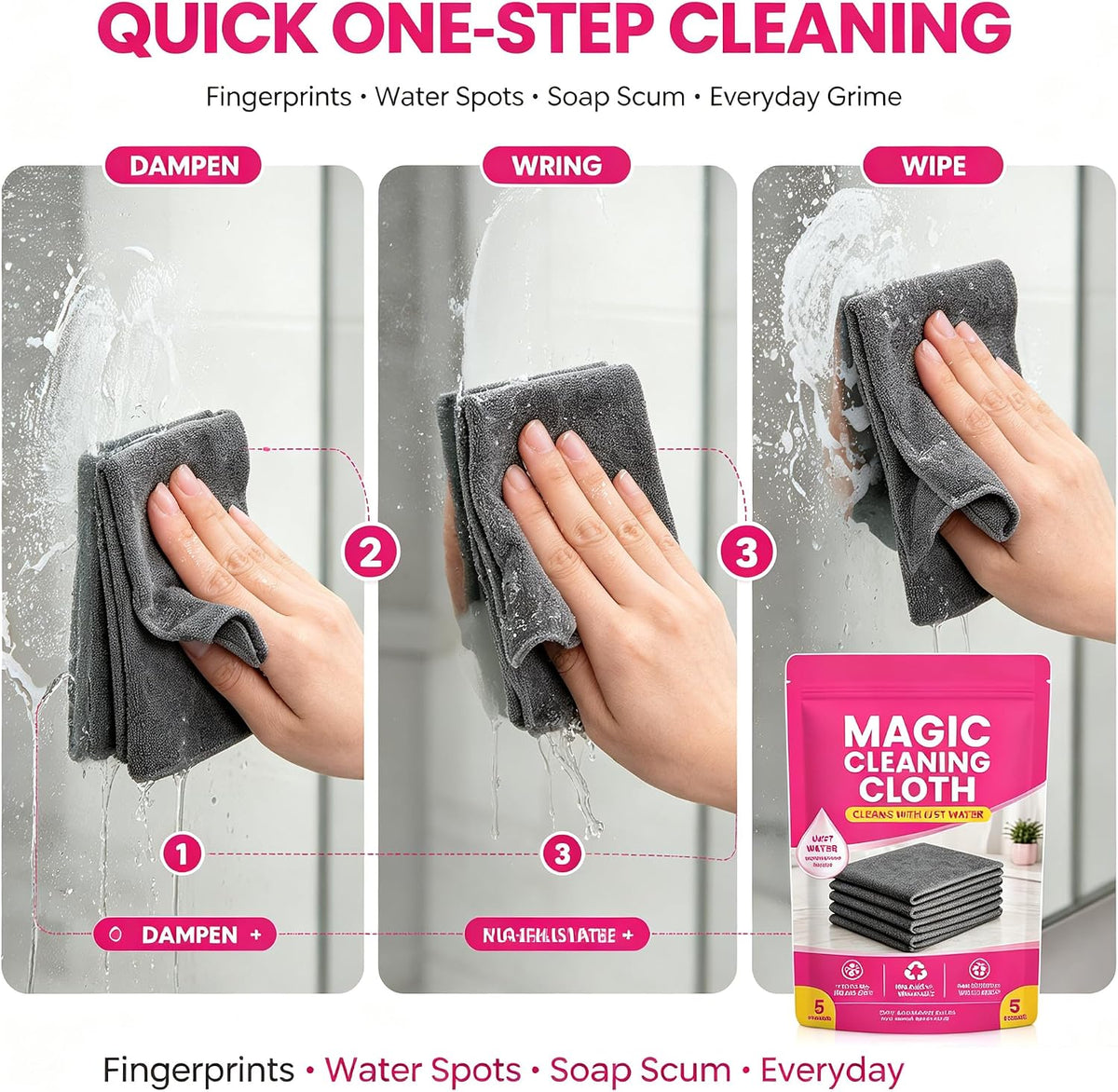 5Pcs Thickened Magic Cleaning Cloth Reuseable, Microfiber Cleaning Cloth