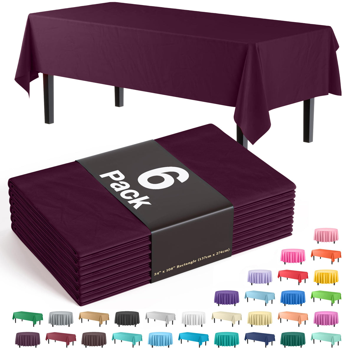 Exquisite Navy Plastic Table Cloth Disposable 6 Pack - 54 x 108 Inch Rectangle Tablecloth for 6 Foot Tables - Waterproof Table Cover for Party Wedding Birthday Graduation BBQ Catering