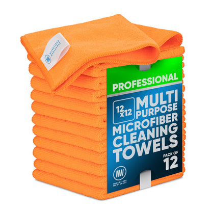 MW PRO Premium Microfiber Cleaning Cloths (12 Pack, 12x12, Grey) - Streak Free Stainless Steel & Glass Towels - Ultra Soft Cleaning Cloths for Screens, Granite & Modern Home - Washable & Reusable