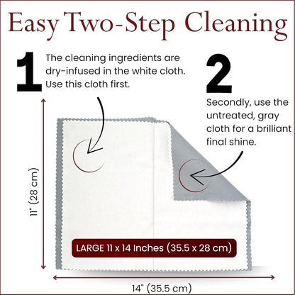 Pro Size Polishing Cleaning Cloth Made in USA for Gold, Silver, Platinum. Pure Cotton Eco Friendly Tarnish Remover Cleaner Large 11 x 14 Inch. Shines Jewelry Like New. Cleans Coins Watches Silverware