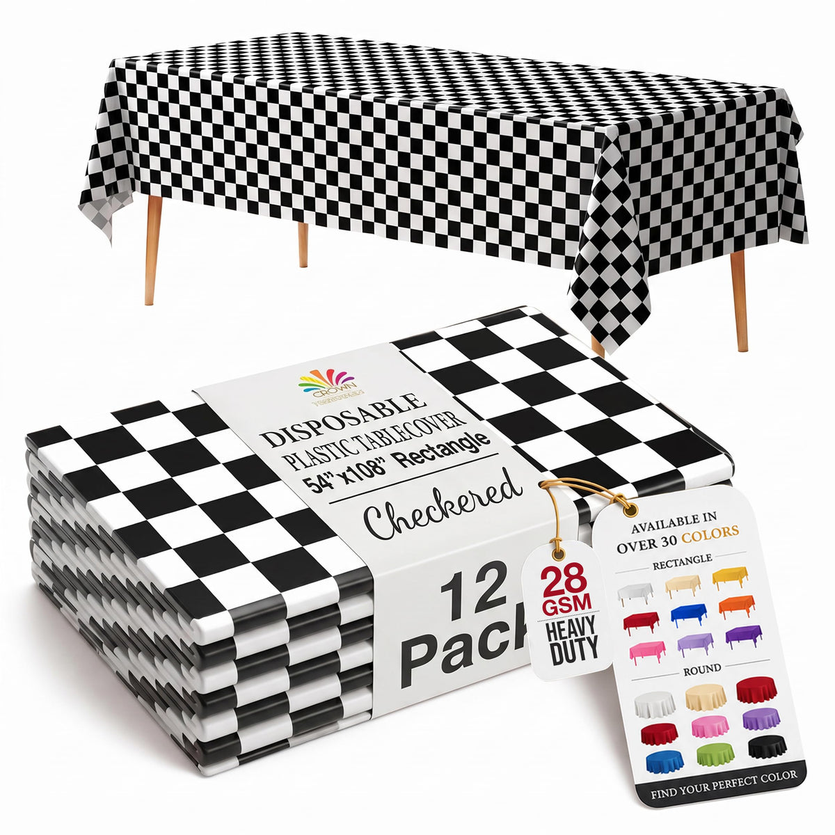 Exquisite Ivory Plastic Table Cloth Disposable 12 Pack, 54 x 108 Inch