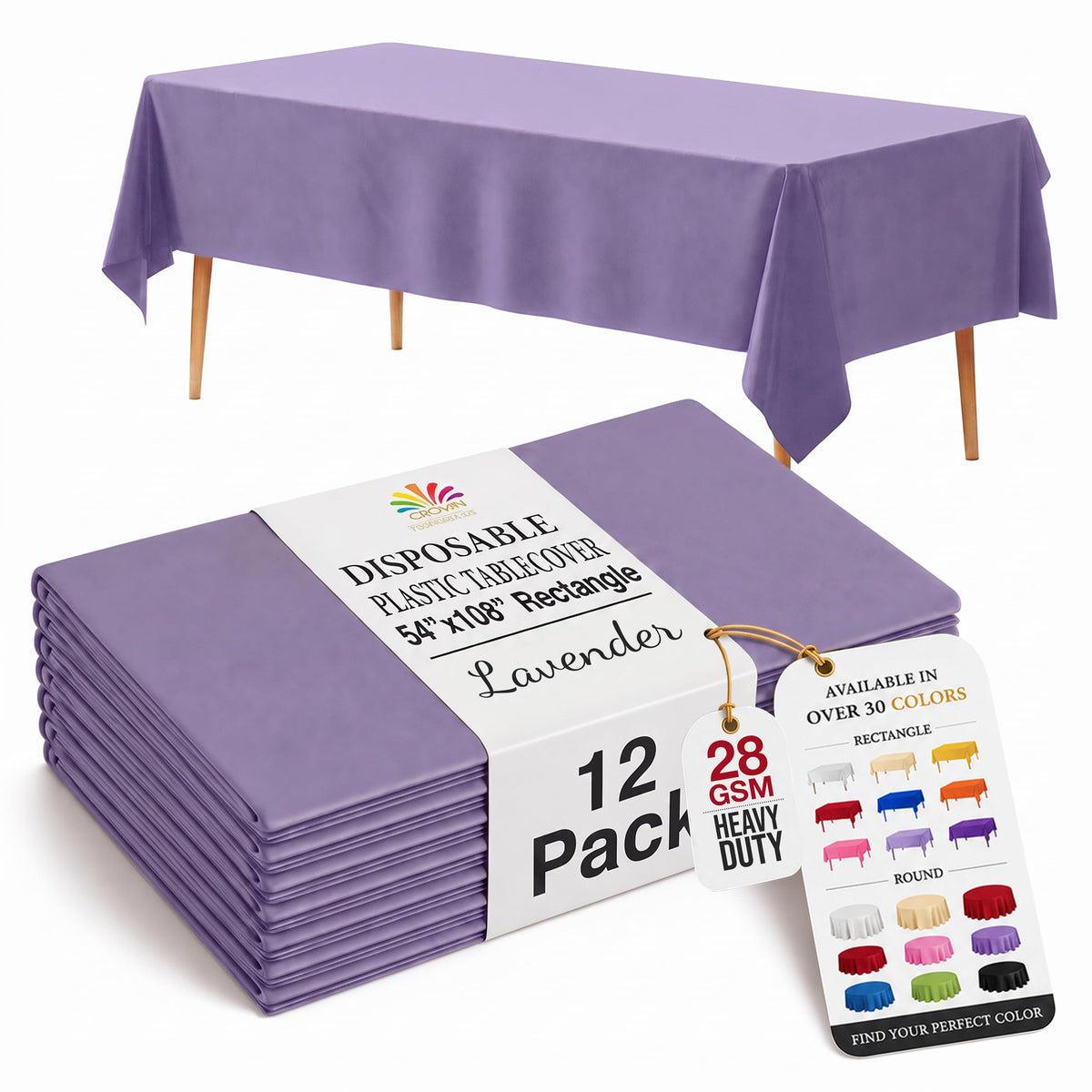 Exquisite Ivory Plastic Table Cloth Disposable 12 Pack, 54 x 108 Inch
