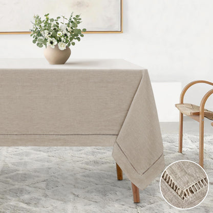 Linen World Linen Tablecloth,100% French Linen Natural Tablecloth 132" x 90" Inch,Washable Rectangular Tablecloth for Dining,Outdoor,Weddings and Restaurants,Decorative Thanksgiving Christmas