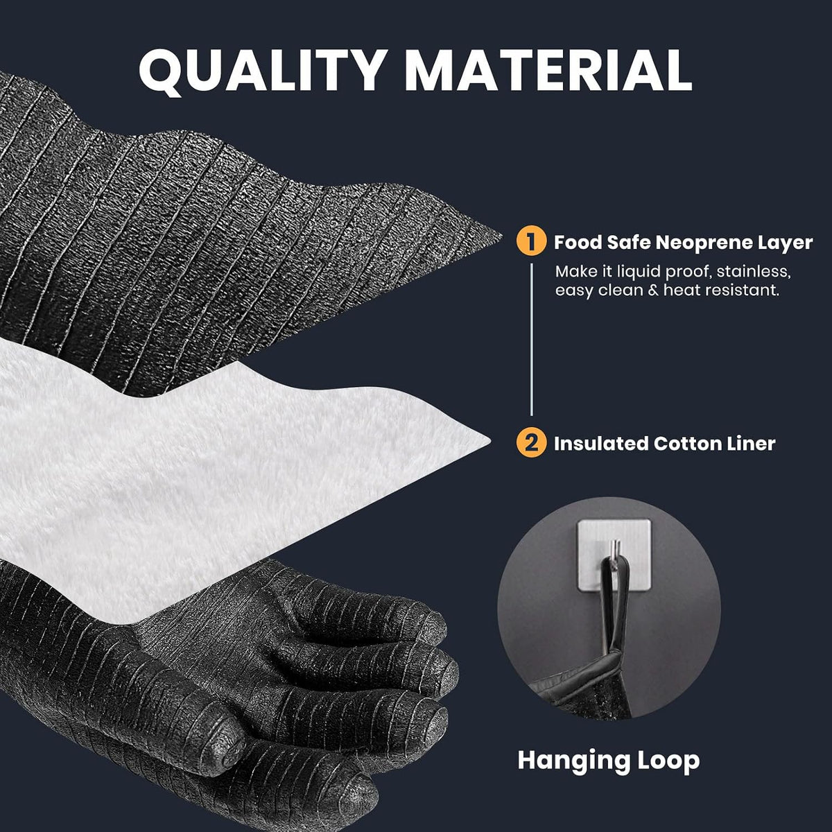 GEEKHOM 14-Inch Heat Resistant Gloves for Grilling 932°F Neoprene