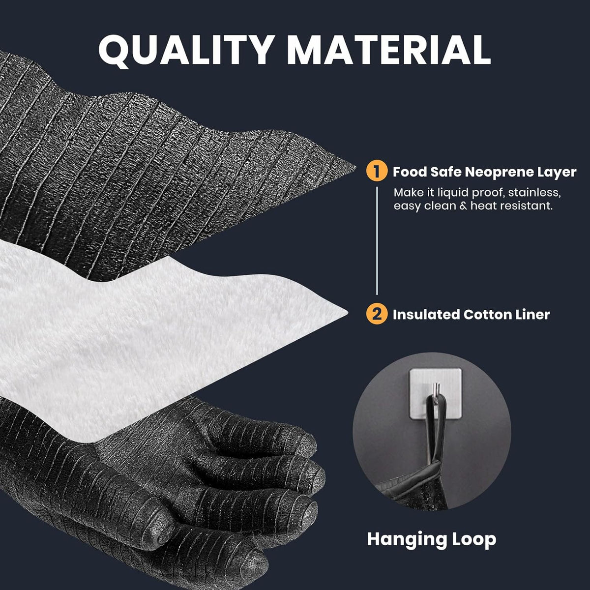 GEEKHOM 18 in Heat Resistant BBQ Gloves 932°F Waterproof Long Sleeve Cooking Gloves, Non-Slip Silicone Grip Grill Gloves for Grilling, Smoker, Oven, and Kitchen Use