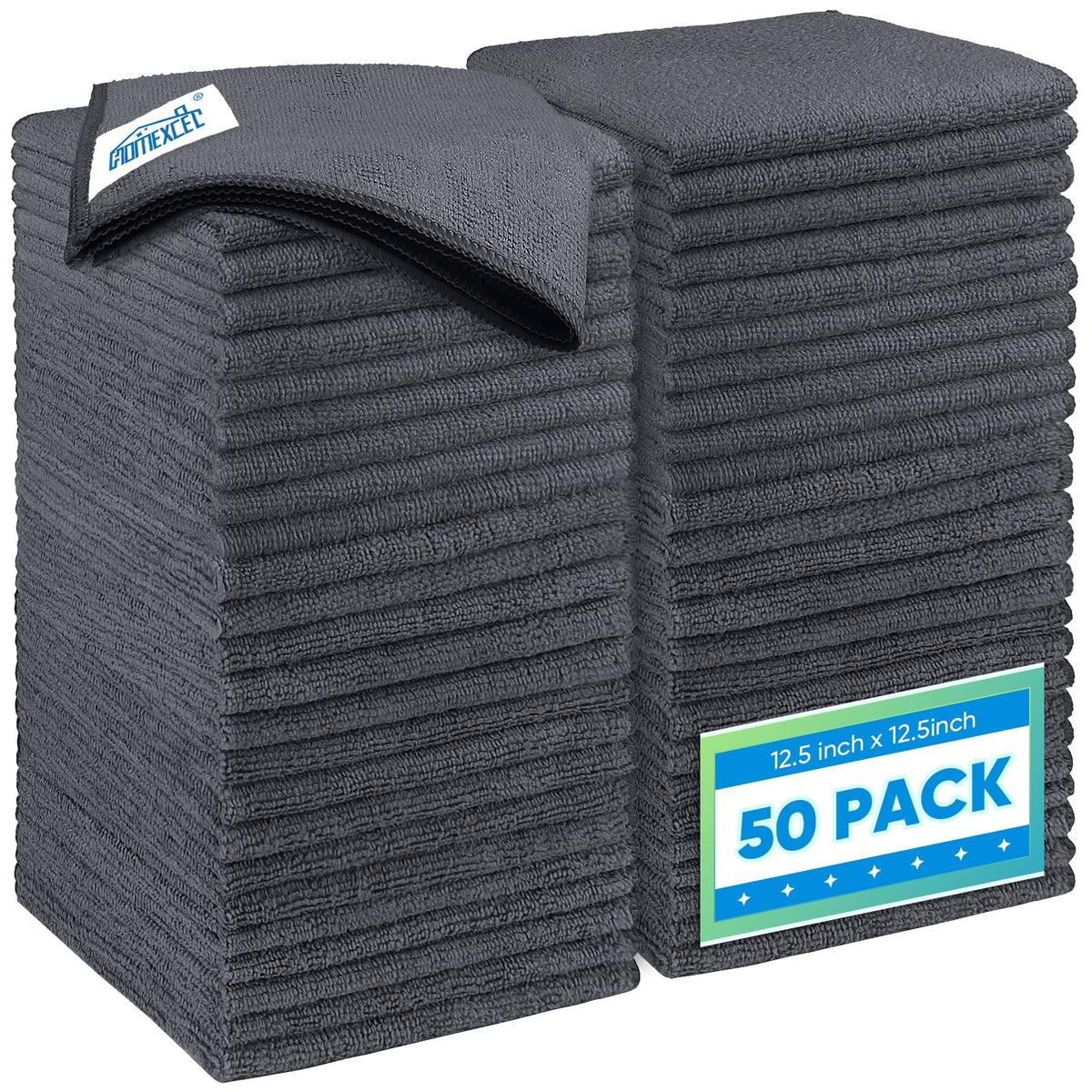 HOMEXCEL Black Microfiber Cleaning Cloth 12 Pack, 12.5 x 12.5 inch Microfiber Towels for Cars, Ultra Absorbent Car Washing Cloth, Lint Free Streak Free Cleaning Rags for Car, Kitchen, and Window