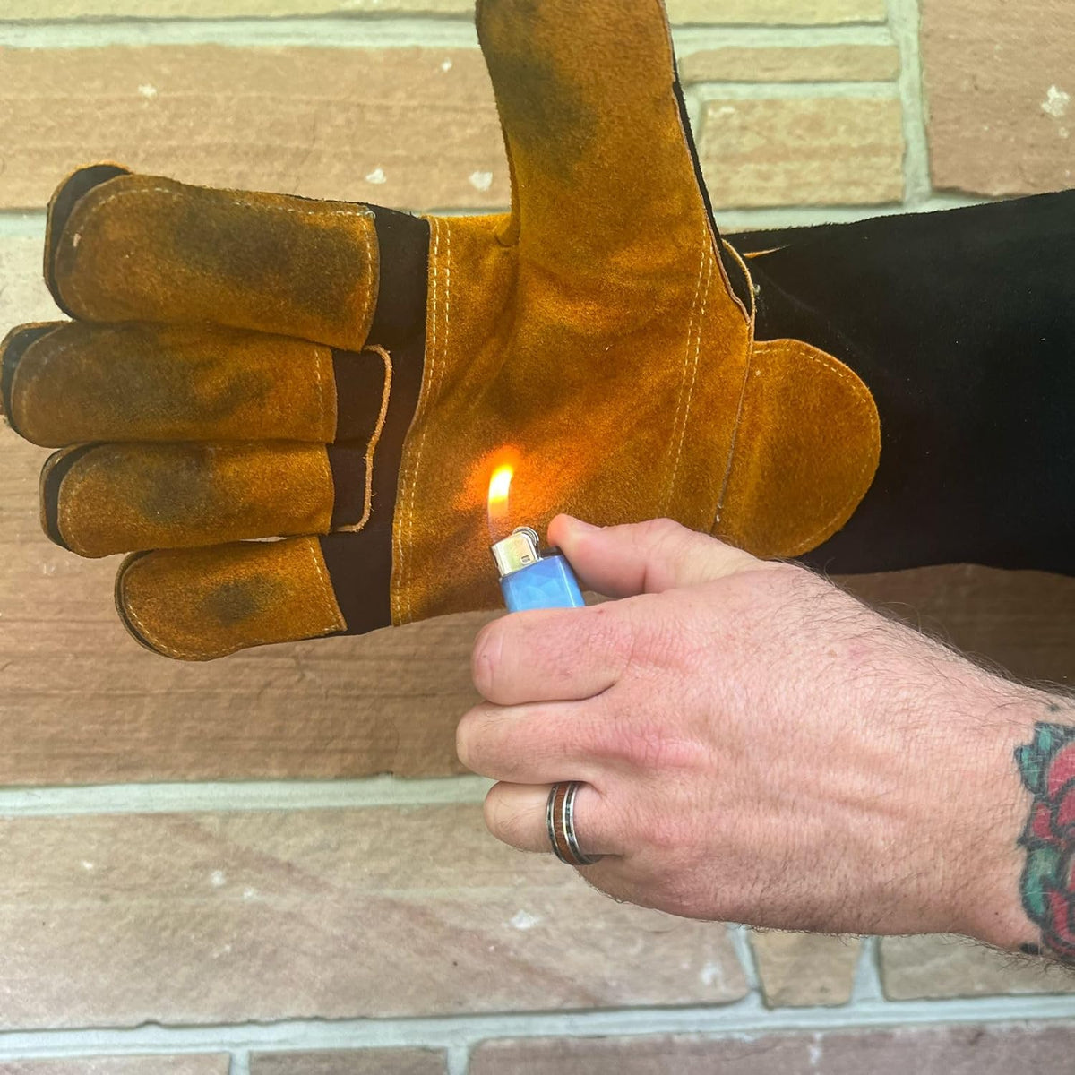 GRILL ARMOR Fire Pit & Campfire Gloves, 16in Leather, 932F Heat Resistant