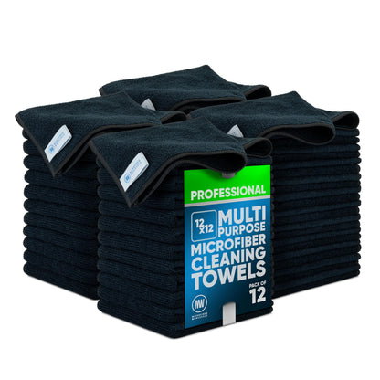 MW PRO Premium Microfiber Cleaning Cloths (12 Pack, 12x12, Grey) - Streak Free Stainless Steel & Glass Towels - Ultra Soft Cleaning Cloths for Screens, Granite & Modern Home - Washable & Reusable