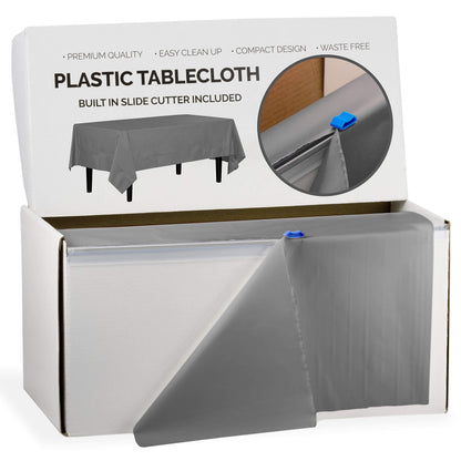 Exquisite Red 54x300in Plastic Disposable Tablecloth Roll with Built-in Cutter - 36 Rectangle Table Covers in a Box
