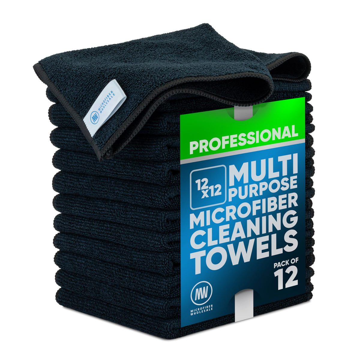 MW PRO Premium Microfiber Cleaning Cloths (12 Pack, 12x12, Grey) - Streak Free Stainless Steel & Glass Towels - Ultra Soft Cleaning Cloths for Screens, Granite & Modern Home - Washable & Reusable