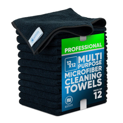 MW PRO Premium Microfiber Cleaning Cloths (12 Pack, 12x12, Grey) - Streak Free Stainless Steel & Glass Towels - Ultra Soft Cleaning Cloths for Screens, Granite & Modern Home - Washable & Reusable