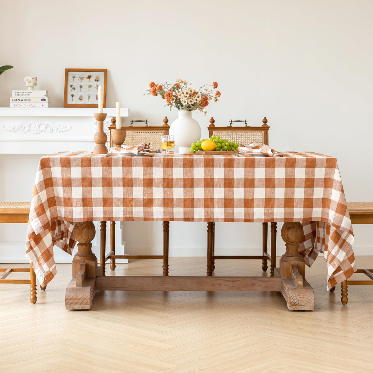 Linen World Linen Tablecloth,100% French Linen Natural Tablecloth 132" x 90" Inch,Washable Rectangular Tablecloth for Dining,Outdoor,Weddings and Restaurants,Decorative Thanksgiving Christmas