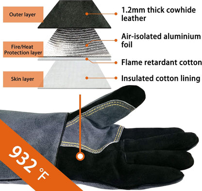 WZQH 16 In,932℉,Welding Gloves,Fireplace Glove,Fire & Heat Resistant,L