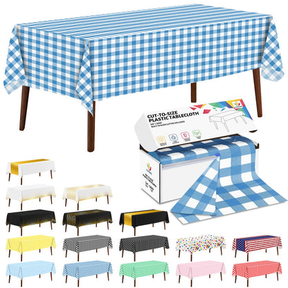 CXPSINC White Plastic Table Cloth Disposable Tablecloth Roll 54 Inch X 300 Feet Plastic Table Cover Roll with Slide Cutter for Picnics, Parties, Banquet, Birthdays, Weddings