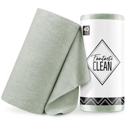 Fantasticlean Microfiber Cleaning Cloth Roll- 40 Sheets, 12" x 12" (White)