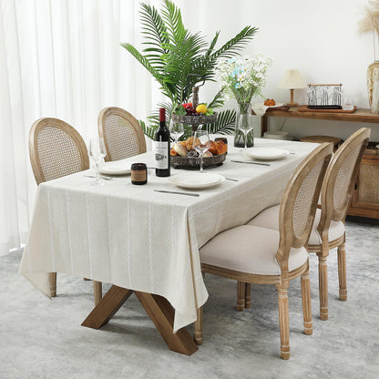 Chassic 60 x 84 inches Farmhouse Style Linen tablecloths, Wrinkle Resistant Washable Dining Room Table Cloths for Rectangle Tables - Hemstitch Light Coffee