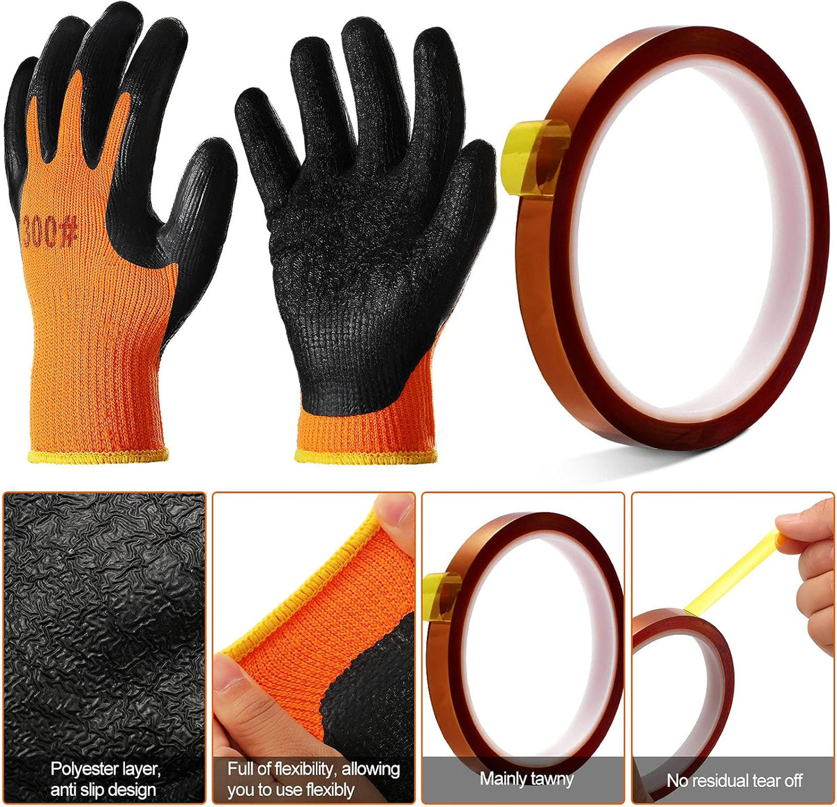 Honeydak 2 Pairs Heat Resistant Gloves Heat Transfer Gloves for Sublimation with 2 Rolls High Temperature Thermal Tape
