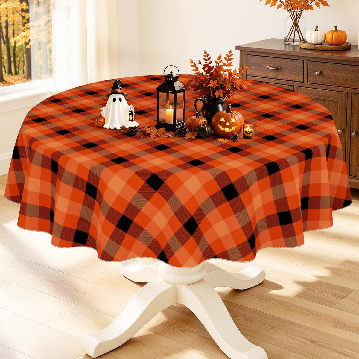 Smiry Fall Tablecloth, Flannel Backed Vinyl Table Cloth, 60"x84"