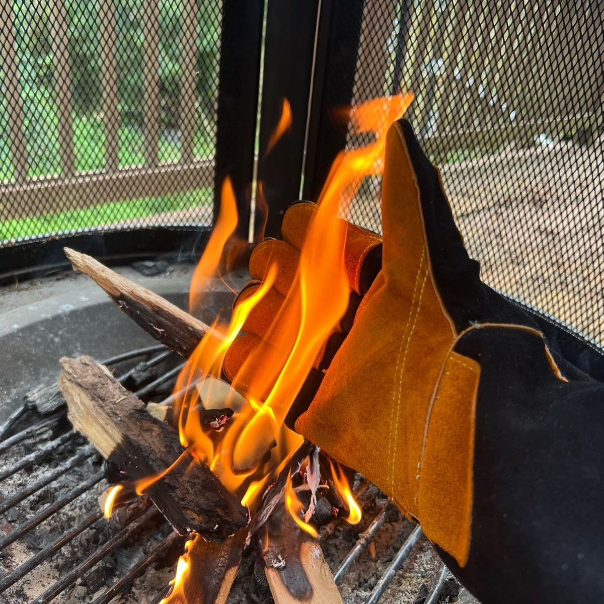 GRILL ARMOR Fire Pit & Campfire Gloves, 16in Leather, 932F Heat Resistant