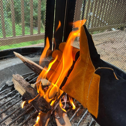 GRILL ARMOR Fire Pit & Campfire Gloves, 16in Leather, 932F Heat Resistant