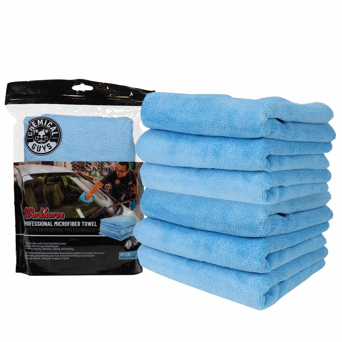 Chemical Guys, Workhorse Plush Microfiber Towels, 16 x 16 in, Black, 3 Pack