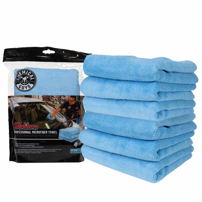 Chemical Guys, Workhorse Plush Microfiber Towels, 16 x 16 in, Black, 3 Pack