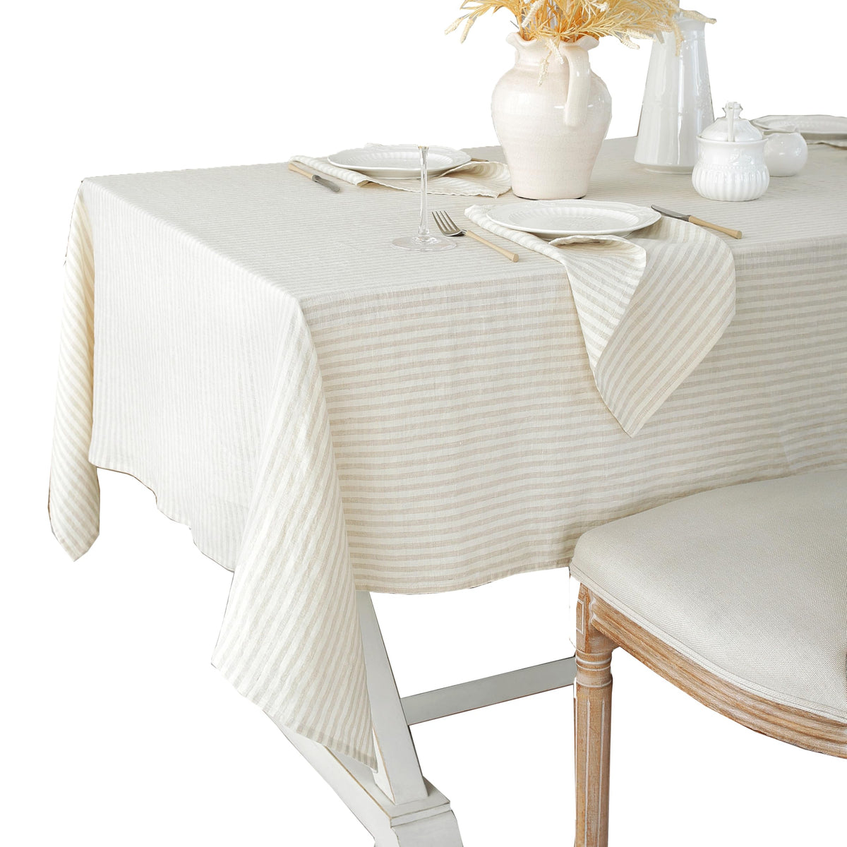 Linen World Linen Tablecloth,100% French Linen Natural Tablecloth 132" x 90" Inch,Washable Rectangular Tablecloth for Dining,Outdoor,Weddings and Restaurants,Decorative Thanksgiving Christmas