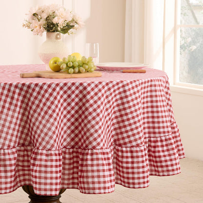 Romanstile Gingham Ruffled Tablecloth Rectangle, 60 x 84 Inch, Sage Green