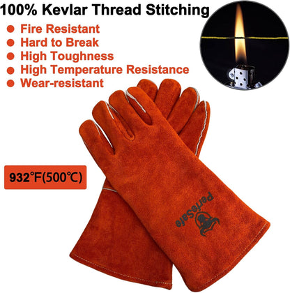 Welding Gloves for Women Heat Fire Resistant Leather 14" L Red