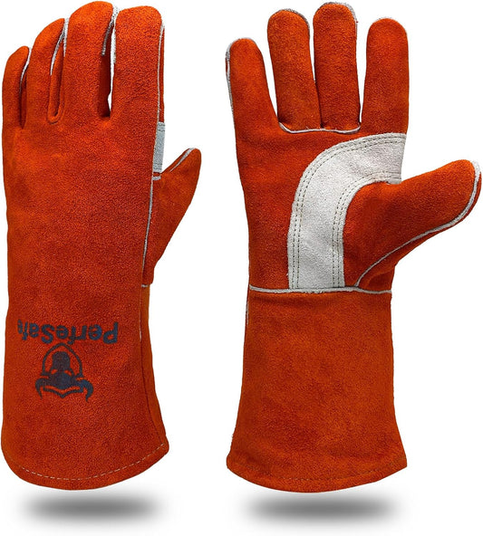 Welding Gloves for Women Heat Fire Resistant Leather 14" L Red