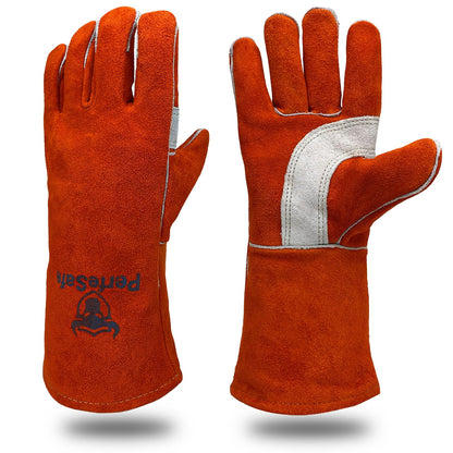 Welding Gloves for Women Heat Fire Resistant Leather 14" L Red