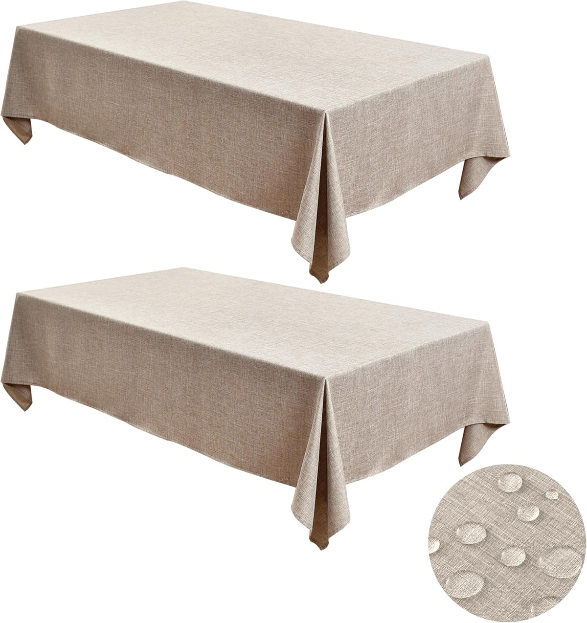 Fitable 2 Pack Linen Textured Rectangle Tablecloths, 52 x 70 Inch, Nature