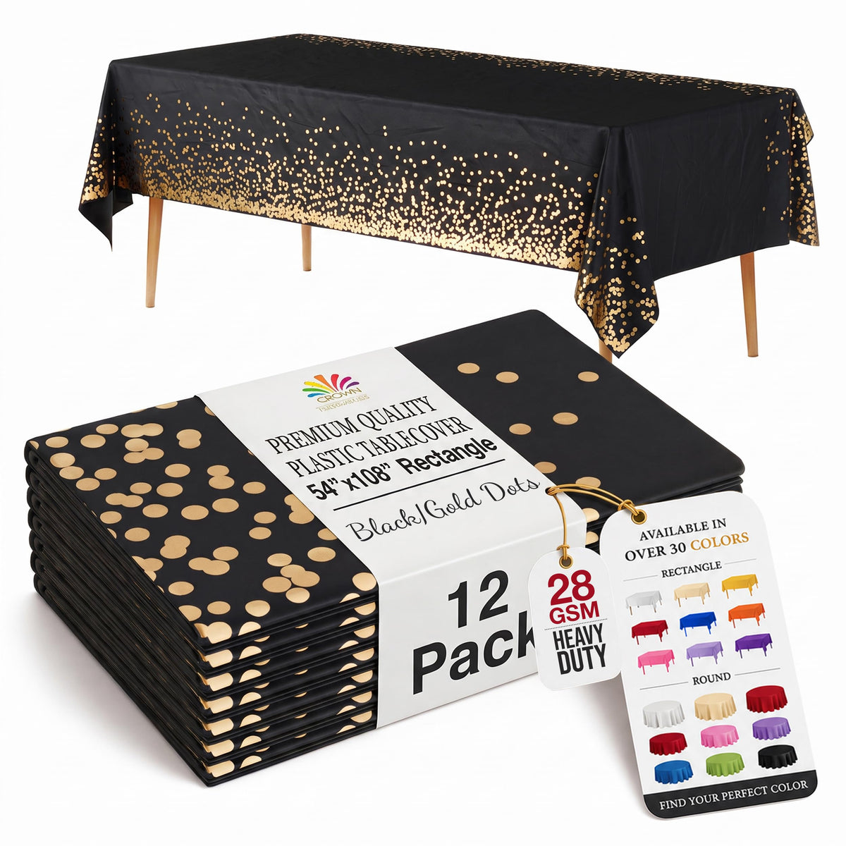 Exquisite Ivory Plastic Table Cloth Disposable 12 Pack, 54 x 108 Inch