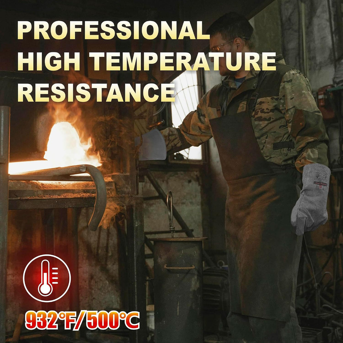 Heat Resistant Leather Gloves, Foundry & Kiln
