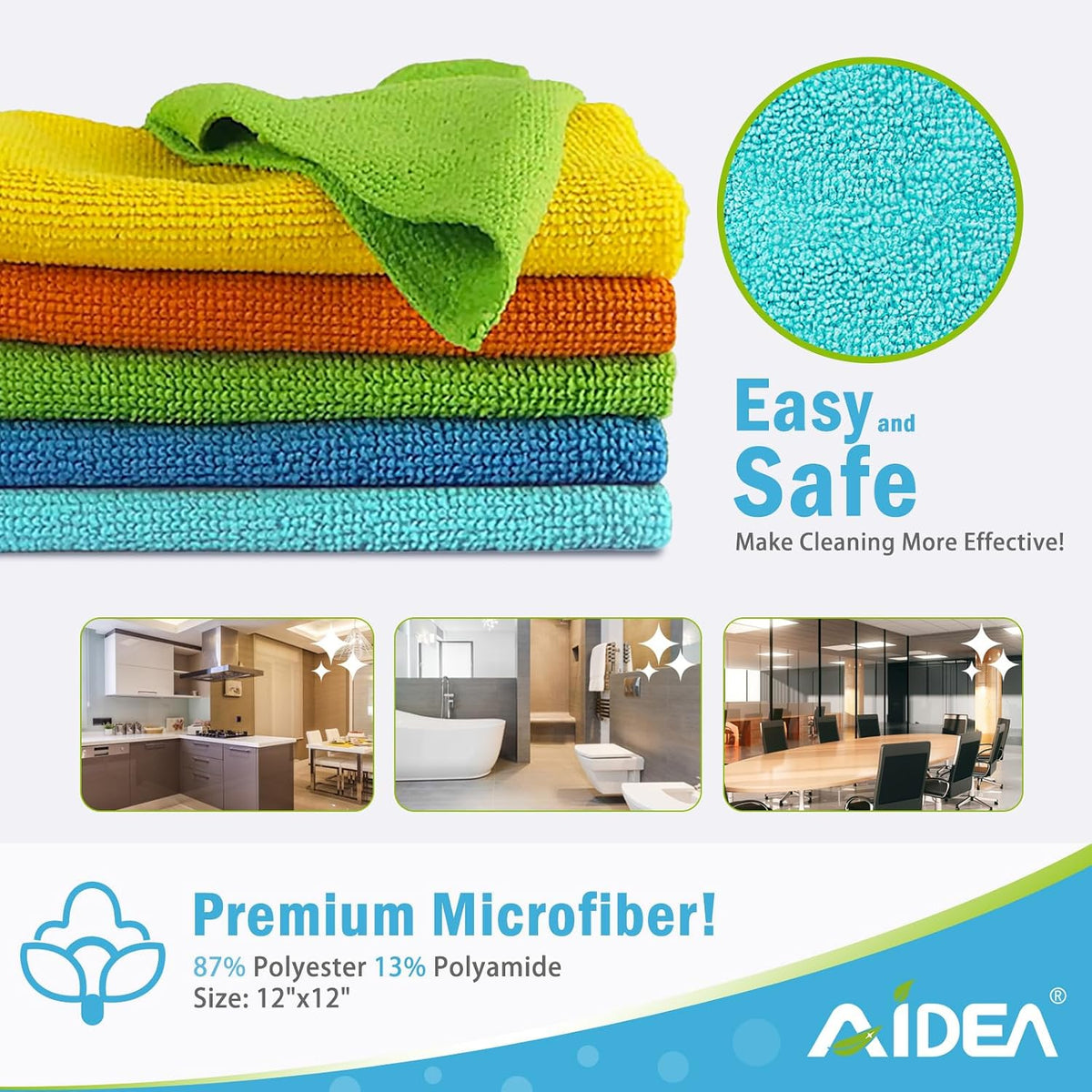 AIDEA Microfiber Cleaning Cloth-50PK, Microfiber Towels for Cars, 12"×12"