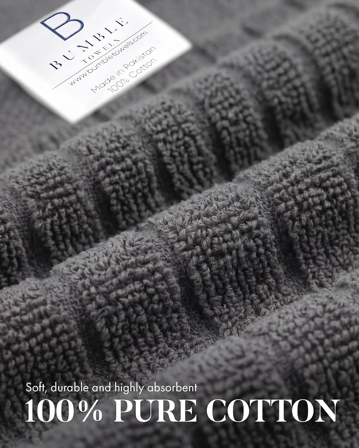 Bumble Dish Cloths (8-Pack), 100% Cotton Kitchen Towels, 12"x12" - Gray