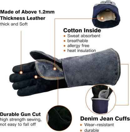 WZQH 16 In,932℉,Welding Gloves,Fireplace Glove,Fire & Heat Resistant,L