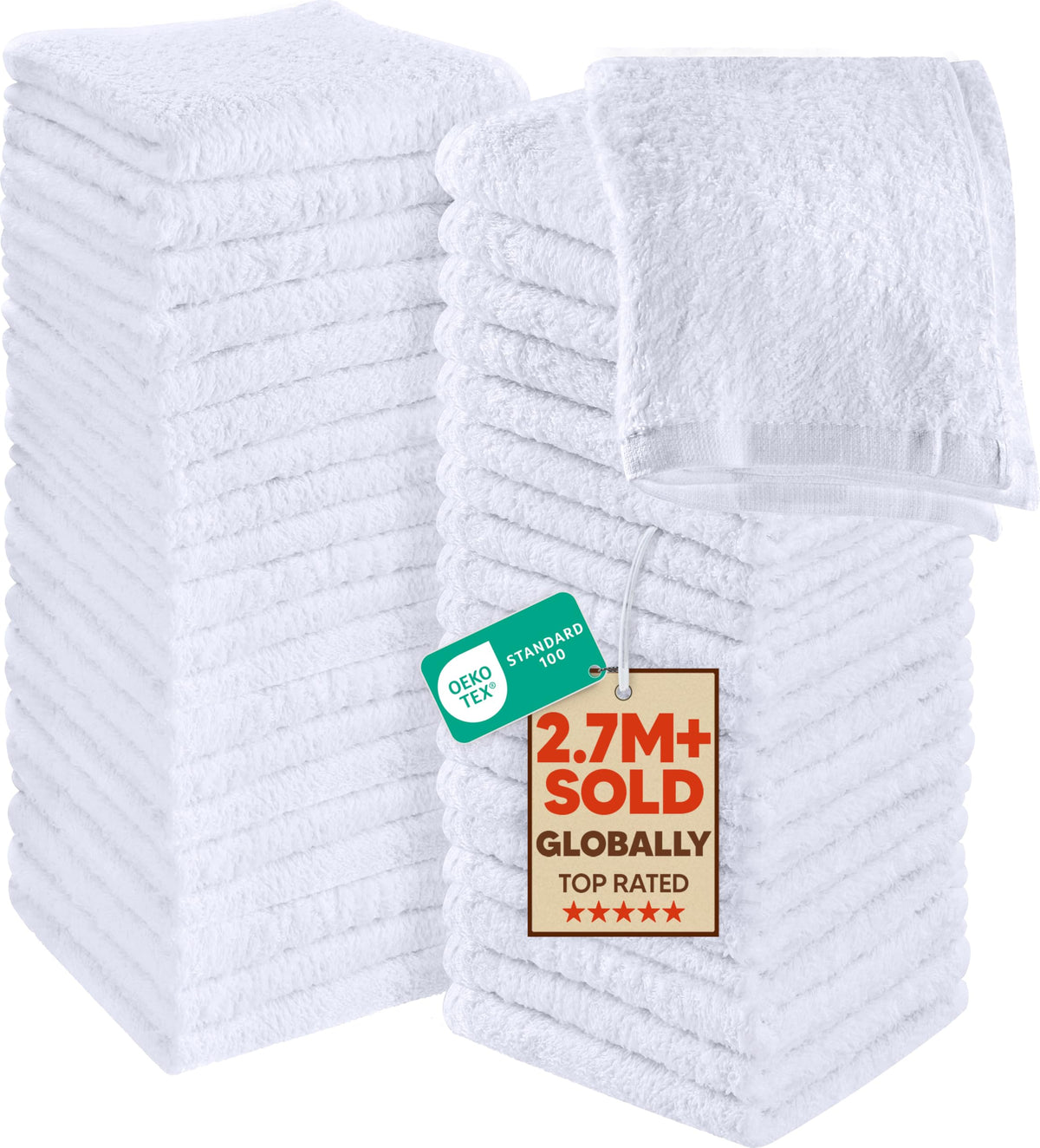 Utopia Towels 24 Pack Washcloths, 12x12 In, 100% Cotton, White