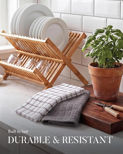 Bumble Dish Cloths (8-Pack), 100% Cotton Kitchen Towels, 12"x12" - Gray