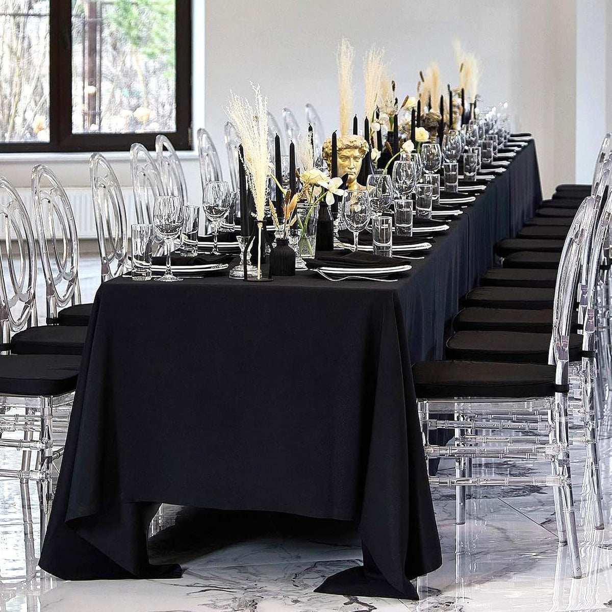 12 Pack Black Tablecloths Rectangle 60 x 102 Inch for 6 Foot Tables