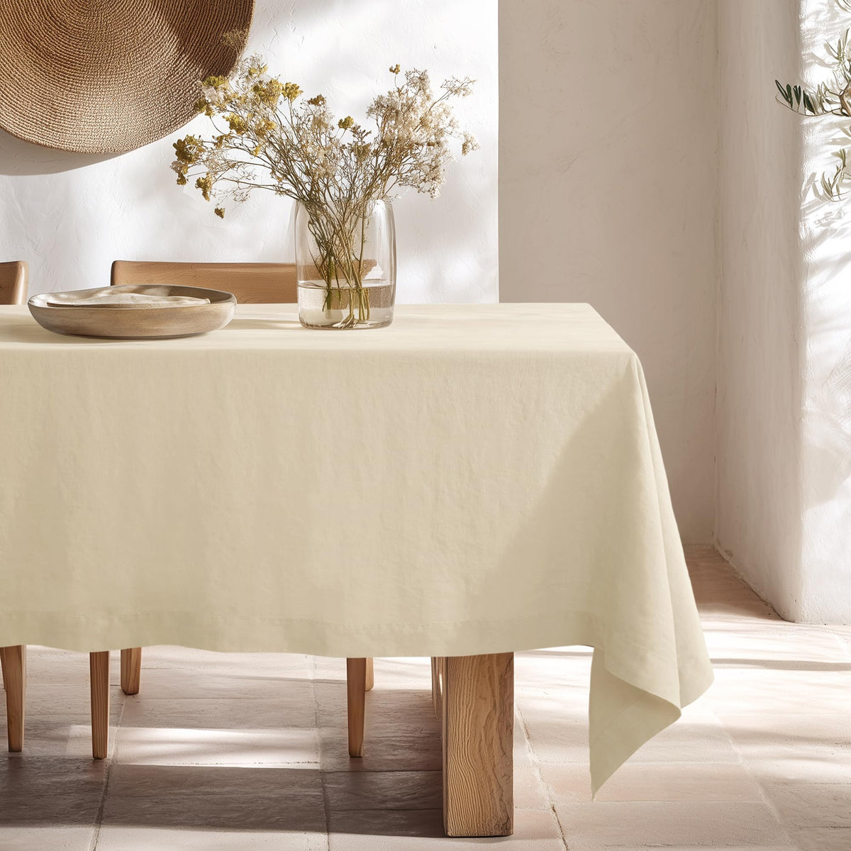 Linen World Linen Tablecloth,100% French Linen Natural Tablecloth 132" x 90" Inch,Washable Rectangular Tablecloth for Dining,Outdoor,Weddings and Restaurants,Decorative Thanksgiving Christmas
