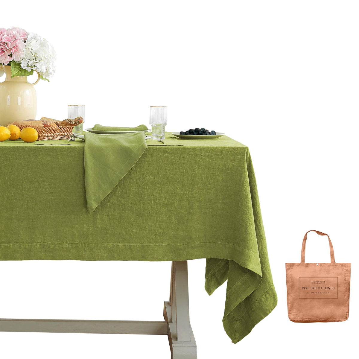 Linen World Linen Tablecloth,100% French Linen Natural Tablecloth 132" x 90" Inch,Washable Rectangular Tablecloth for Dining,Outdoor,Weddings and Restaurants,Decorative Thanksgiving Christmas