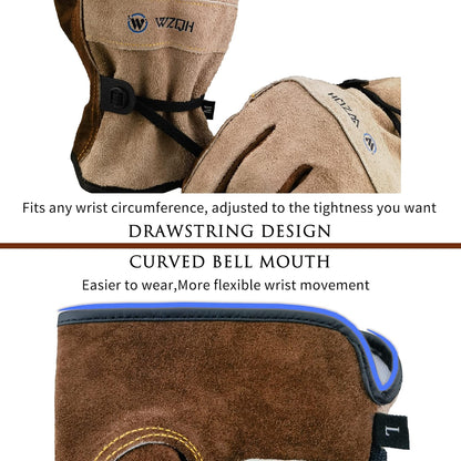 WZQH Leather Work Gloves for Men or Women.Gardening,Welding,Coffee-grey L