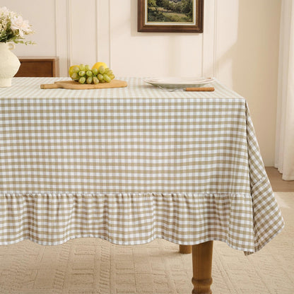 Romanstile Gingham Ruffled Tablecloth Rectangle, 60 x 84 Inch, Sage Green